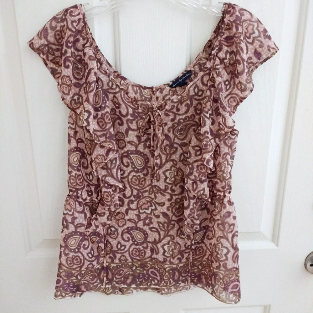 DONATING 8/1 Sheer ruffled paisley print top - Picture 1 of 7